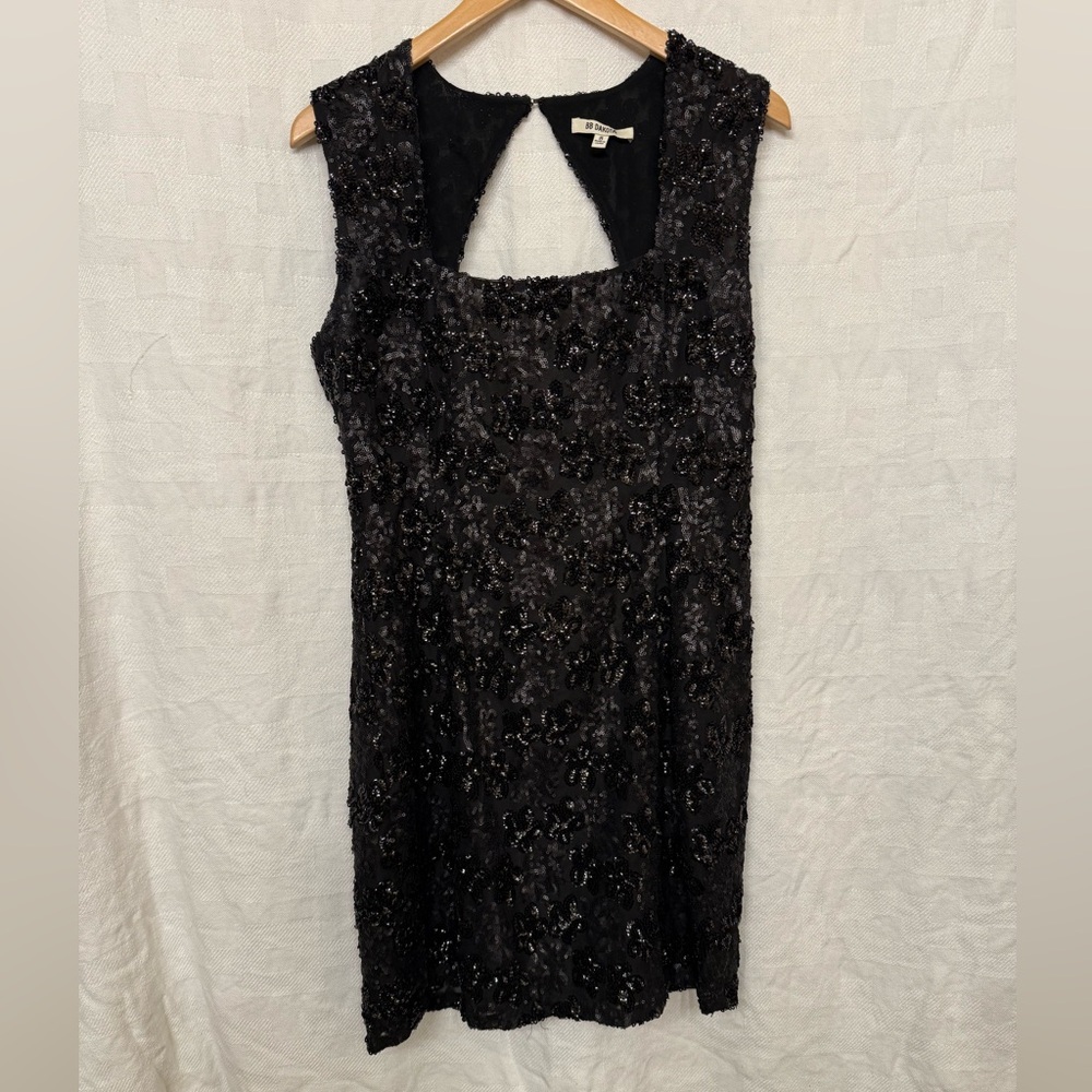 BB Dakota Sequin Finale Black Mini Dress - Open Back Cutout - Size 8